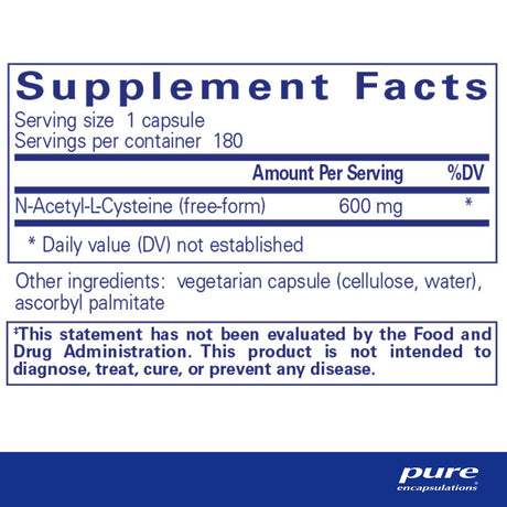 Pure Encapsulations NAC 600 Mg | N-Acetyl Cysteine Amino Acid Supplement for Lung and Immune Support, Liver, Antioxidants, and Free Radicals* | 180 Capsules