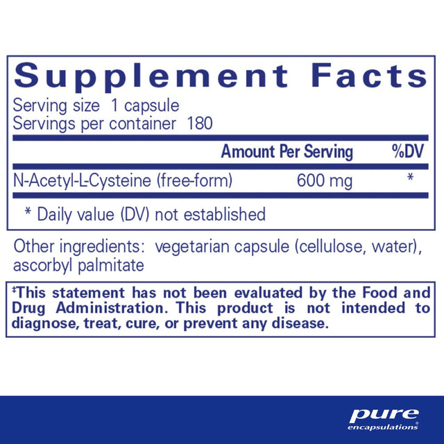 Pure Encapsulations NAC 600 Mg | N-Acetyl Cysteine Amino Acid Supplement for Lung and Immune Support, Liver, Antioxidants, and Free Radicals* | 180 Capsules