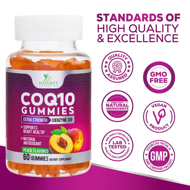 Coq10 Gummies, Coq10 100 Mg Supplement for Heart Health Support & Cellular Energy Production - Gluten Free Vegan & Non-Gmo Antioxidant with Max Absorption Coenzyme Q10 Gummy Supplements - 60 Gummies