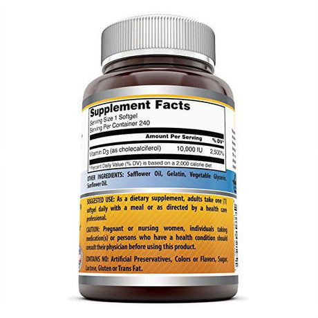 Amazing Formulas Vitamin D3 Cholecalciferol - 10,000 Iu, 240 Softgels - Supports Calcium Absorption -- Essential for Bone Health -- Supports Healthy Immune Function