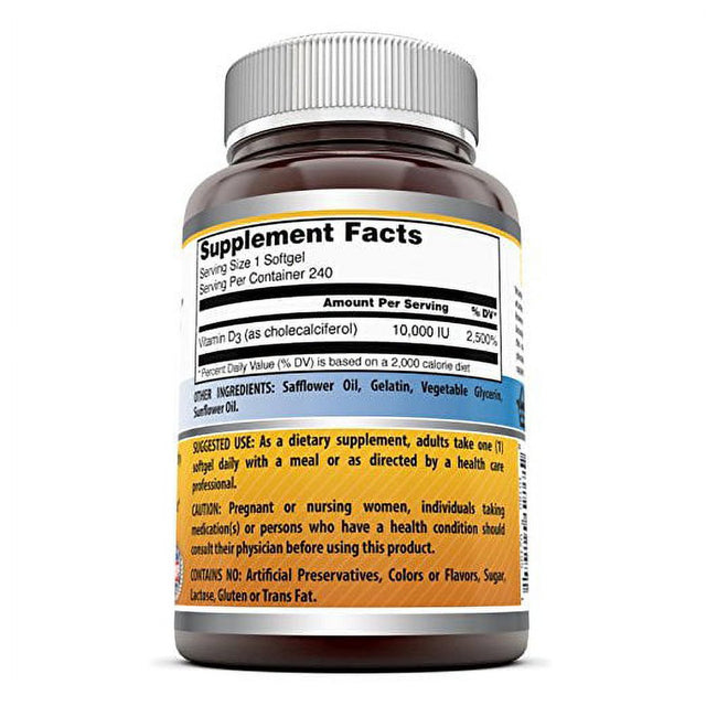 Amazing Formulas Vitamin D3 Cholecalciferol - 10,000 Iu, 240 Softgels - Supports Calcium Absorption -- Essential for Bone Health -- Supports Healthy Immune Function