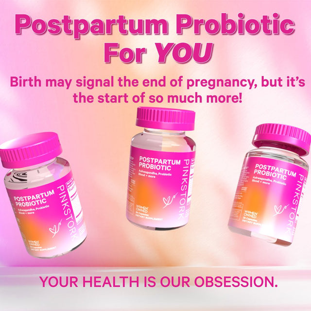 Pink Stork Postpartum Probiotics for Women with Ashwagandha and Chamomile, 30 Capsules