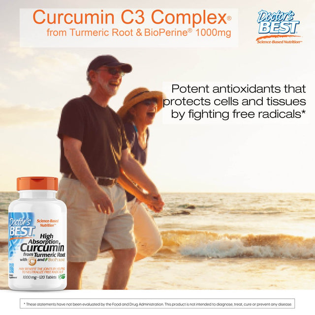 Doctor'S Best Curcumin from Turmeric Root with C3 Complex & Bioperine, Non-Gmo, Gluten Free, Soy Free, Joint Support, 1000 Mg, 120 Tablets