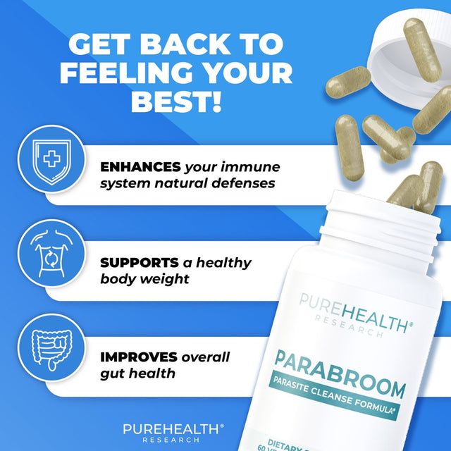 Parabroom Colon Cleanser and Dewormer for Humans - Gut Cleanse Detox and Bloating Relief - Wormwood Supplement with Black Walnut, Papain, and Turmeric Capsules by Purehealth Research X3