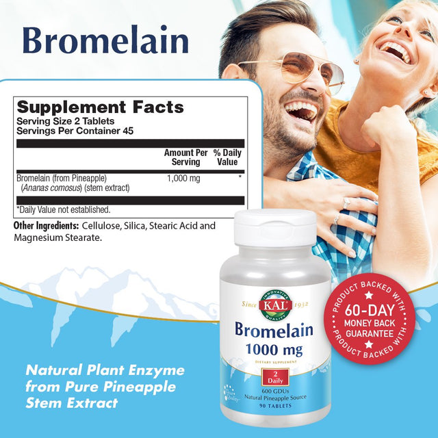 KAL Bromelain Tablets, 1000 Mg, 90 Count