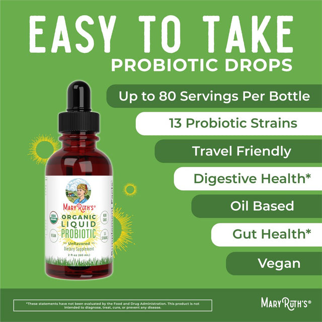 Maryruth Organics | Organic Liquid Probiotic for Adults & Kids | Vegan, Non-Gmo | Unflavored with Acidophilus | 2 Fl Oz