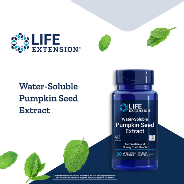 Life Extension Water-Soluble Pumpkin Seed Extract - Promotes Prostate & Urinary Tract Health - Gluten-Free, Non-Gmo - 60 Vegetarian Capsules