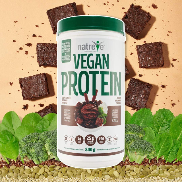 Natreve Vegan Protein Powder - Gluten Free Non-Gmo Whole Food Protein with Vegetables - 30Oz (Fudge Brownie Sundae)