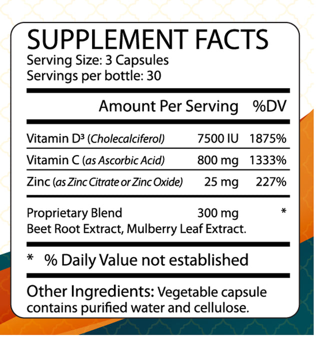 Immune Support Immune Booster 90 Cap System Defense Sistema Immunologico with Vitamin C & Zinc Vitamin D3 Blend Beet Root Extract,Mulberry Leaf Extract Supports Immunity and Cardiovascular Support