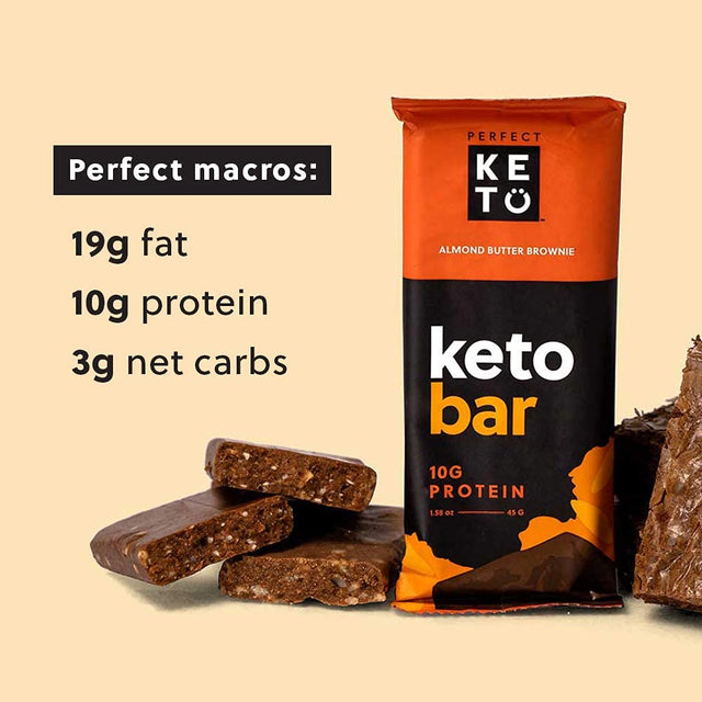 Perfect Keto Bars - the Cleanest Keto Snacks with Collagen and MCT. No Added Sugar, Keto Diet Friendly - 2G Net Carbs, 19G Fat, 10G Protein - Keto Diet Food Dessert (Almond Butter Brownie, 12 Bars)