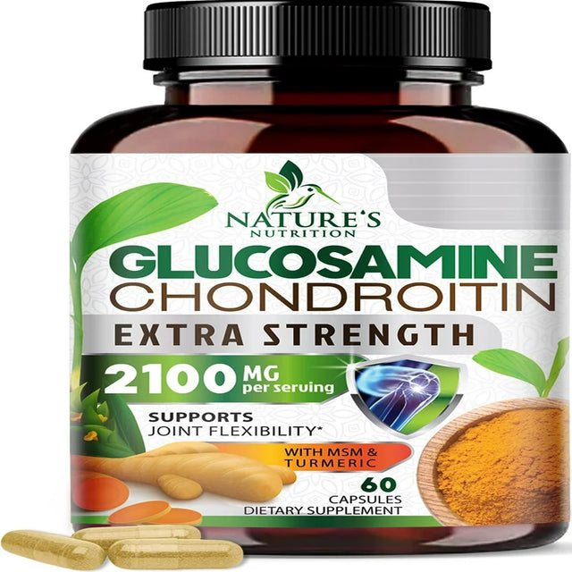 Glucosamine Chondroitin MSM Complex - Joint Support Supplement Turmeric & Boswellia, Triple Strength Glucosamine Capsules - Support for Joint Health & Mobility with Quercetin Bromelain - 60 Capsules