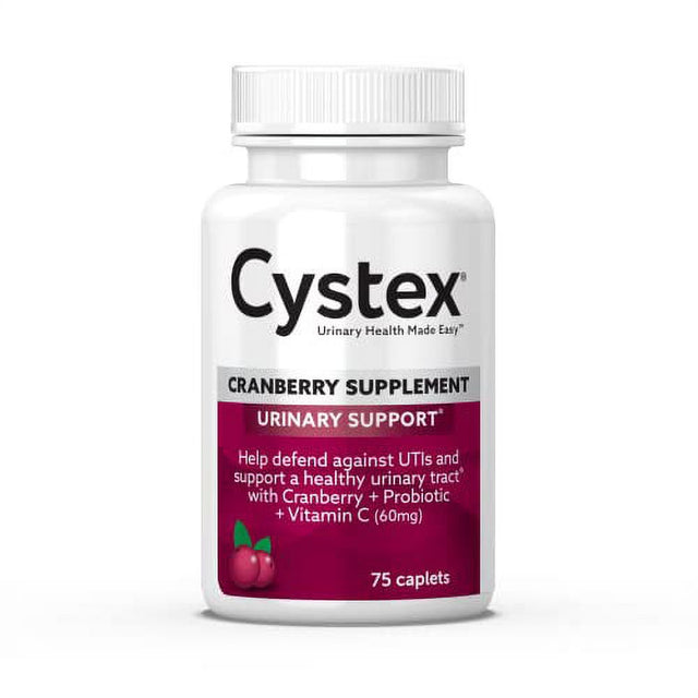 Cystex Cranberry Urinary Tract Health Supplement with Probiotics and Vitamin C, Cranberry Pills for Women, Sugar Free, 75 Caplets