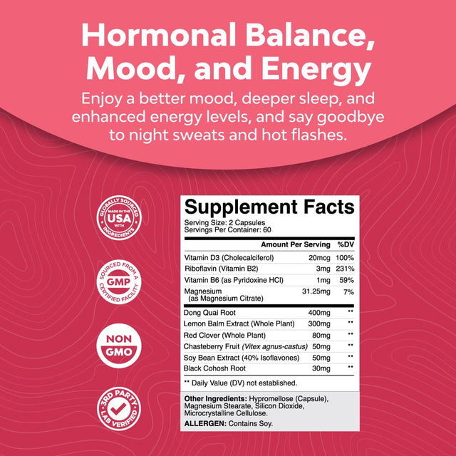 Complete Herbal Menopause Supplement for Women - Multibenefit Menopause Relief Hormone Balance for Women for Night Sweats Mood and More with Dong Quai Vitex Chaste Berry and Black Cohosh