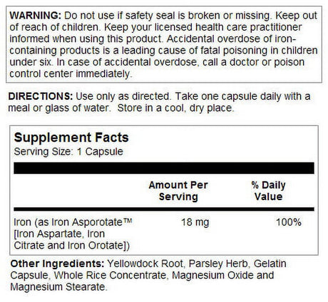 Solaray Iron Asporotate 18 Mg Capsules, 100 Ct