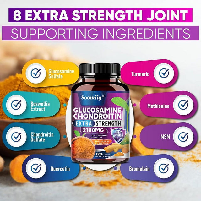 Glucosamine Chondroitin MSM Turmeric Boswellia - Joint Support Supplement for Joint Health & Joint Function Support - Glucosamine Sulfate Mobility Formula - Gluten Free & Non-Gmo