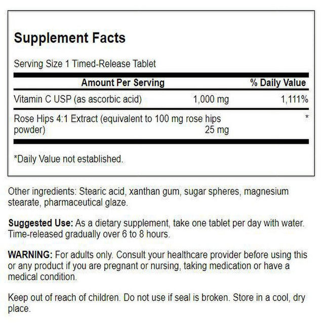 Swanson Timed-Release Vitamin C with Rose Hips Tablets, 1,000 Mg, 250 Count