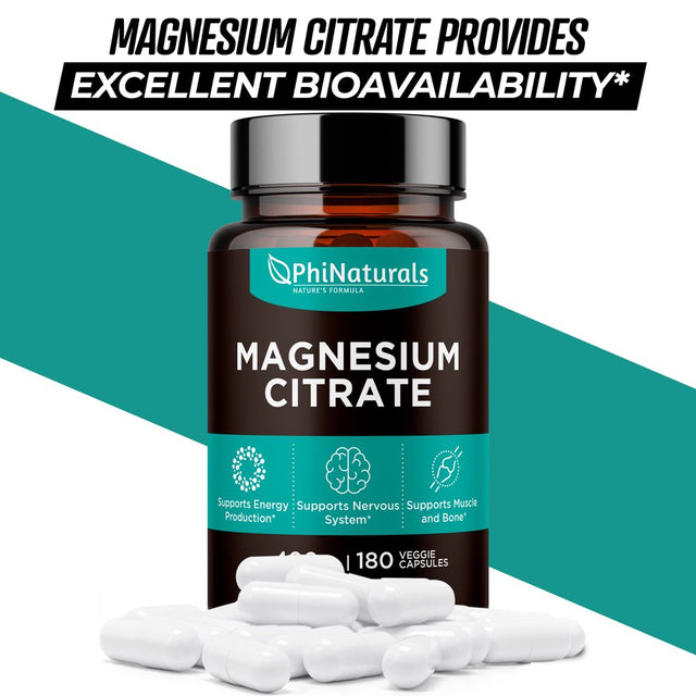 Magnesium Citrate 400Mg Supplement 180 Capsules by Phi Naturals