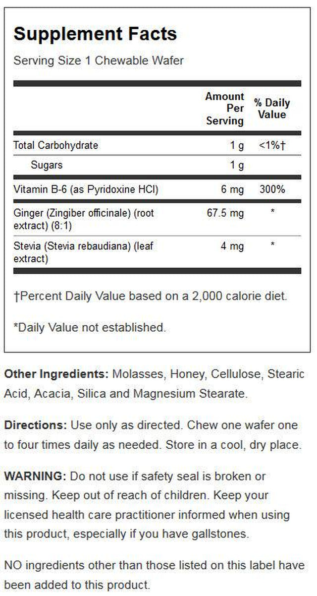 Solaray Ginger Trips Travel Aid | Root Extract | Healthy Digestive Support W/ Honey, Stevia & Molasses | 60 Chewables