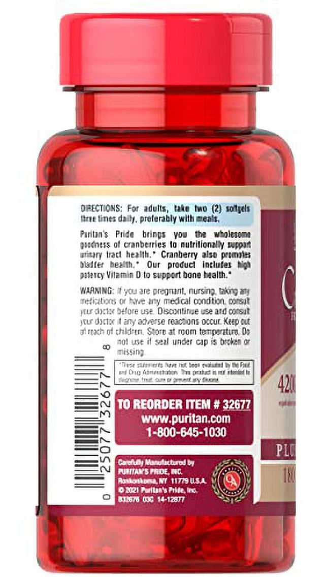 Puritan'S Pride Cranberry Fruit Concentrate plus Vitamin D3-180 Softgels