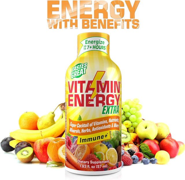 Vitamin Energy Extra Immune+ Energy Shots, Citrus Flavor, up to 7+ Hours of Energy, 1.93 Fl Oz, 24 Count