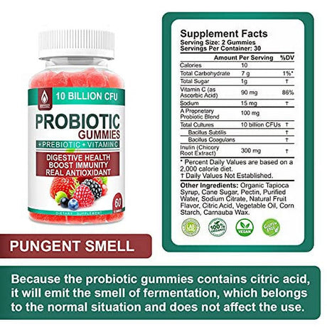 Daily Probiotic & Prebiotic Gummies with Vitamin C - 10 Billion CFU - Probiotics for Women Men and Kids Vegan Gummy- Advanced Digestive Gut Health Immune Support Supplement, Gluten-Free