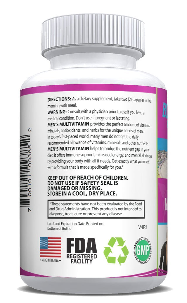 Bondi Morning Men'S Multivitamin - Performance Enhancer & Energizer Nongmo Advanced Daily Dietary Supplement - Vitamins, Minerals, Antioxidants & Herbs - 60 Capsules