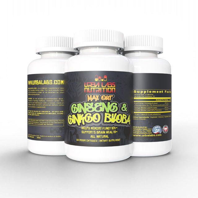 Urbalabs Max Out Ginseng & Ginkgo Biloba Focus Supplement Pills Mood & Memory Support Super Nootropic Booster