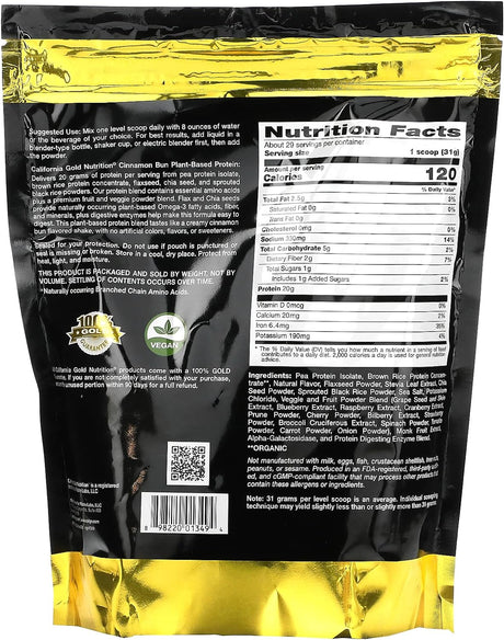 California Gold Nutrition Plant-Based Protein, Cinnamon Bun, 2 Lb Pouch