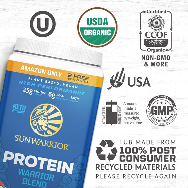 Vegan Protein Powder Plant-Based Protein Powder USDA Organic | BCAA Amino Acids Hemp Seed | Soy Free, Dairy Free, Gluten Free, Synthetic Free NON-GMO | Vanilla, 32 Servings, 17G Protein | Warriorblend