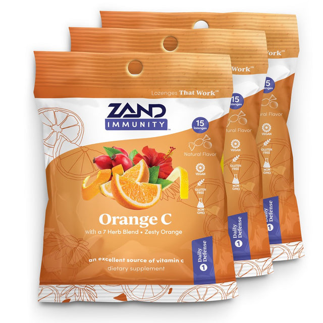 Zand Immunity Orange C Herbalozenge | Vitamin C Throat Drops W/ Soothing Herb Extracts | Non-Gmo (3 Bags, 15 Lozenges)