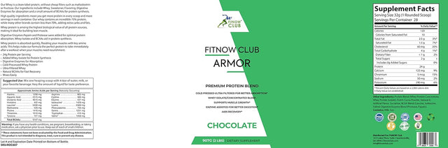 Armor/Premium Whey Protein Powder Blend, 24G of Protein, 5G Bcaas, Gluten Free, Fast Absorbing, Easy Digesting, No Bloating-Chocolate 2 Lbs.