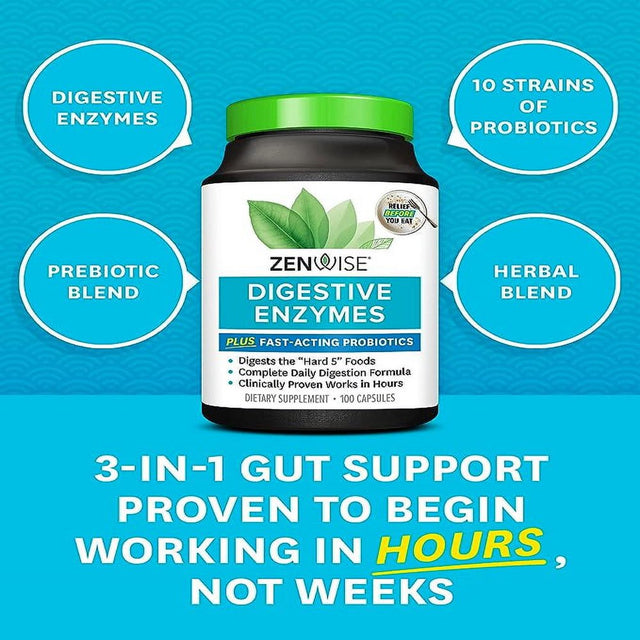 Zenwise Digestive Enzymes with Probiotics and Prebiotics Supplement, Supports Digestive Health, 100 Count