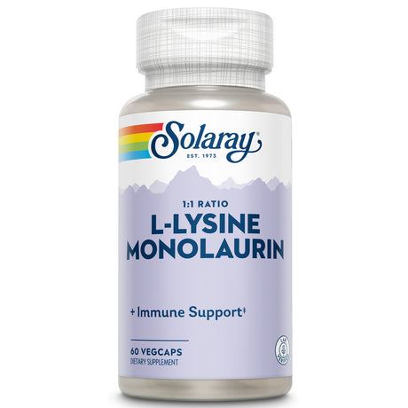 SOLARAY L-Lysine Monolaurin Immune Supplement | 1:1 Ratio for Immune System Function & Skin Health Support, 60 Vegcaps, 30 Serv.