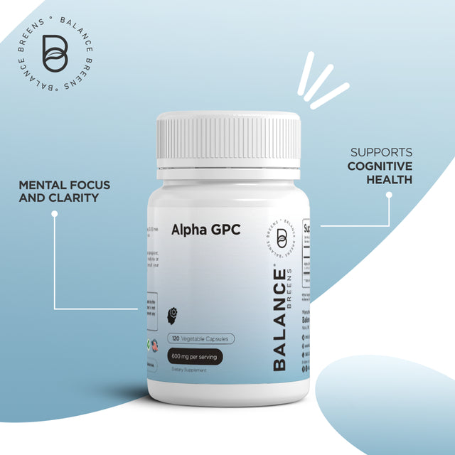 Balance Breens Alpha GPC Supplement 600Mg - 120 Vegan Capsules - Cognitive Support - Gluten Free and Non-Gmo