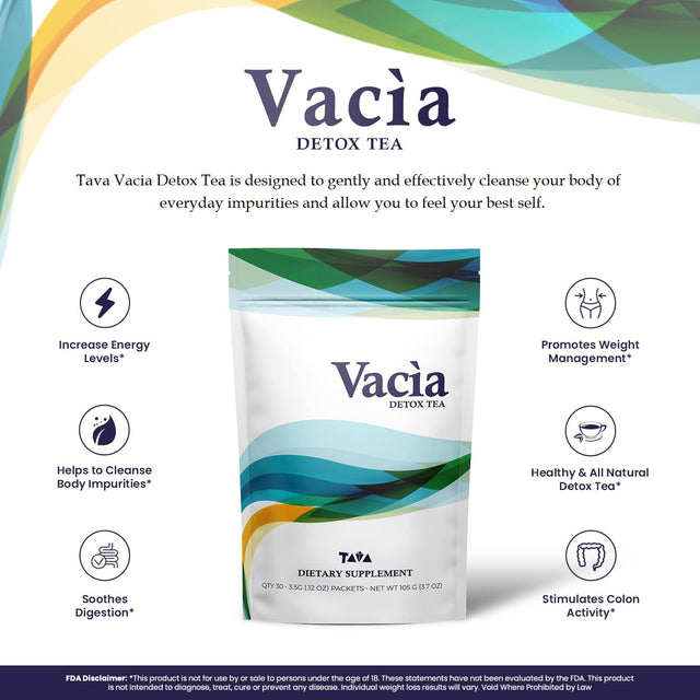 Vacia Detox Tea Supplement, Boosts Energy, Supports Joint Mobility and Immune System, Contains 30 Packets (3.5G per Pack)