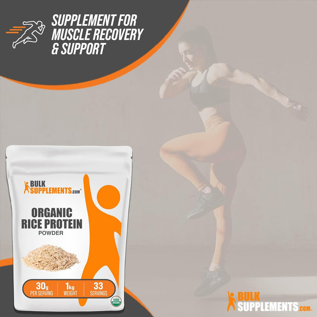 BULKSUPPLEMENTS.COM Organic Rice Protein Powder - Unflavored Protein Powder, Plant Protein Powder - Vegan Protein Powder, Dairy Free & Gluten Free - 30G per Serving, 1Kg (2.2 Lbs)