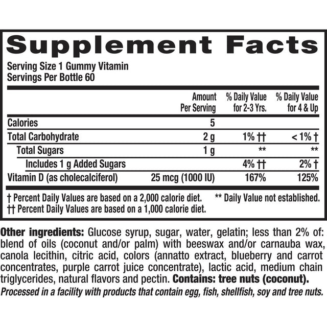 L’Il Critters Vitamin D3 Daily Gummy Supplement for Kids, for Immune & Bone Support, Peach and Berry Flavors, 60 Gummies