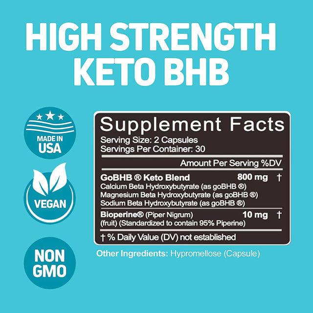 High Strength Keto Bhb Diet Pills with Bioperine for Enhanced Absorption Vegan Capsules Keto Bhb Salts Supplement for Women and Men (60 Count (Pack of 2))