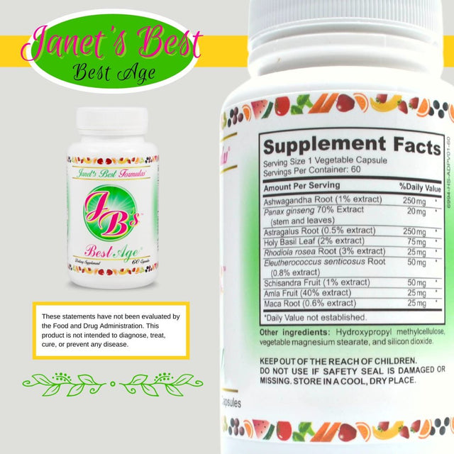 Janet'S Best Formulas, Best Age anti Aging Support - Dietary Supplement, Balanced Daily anti Aging Supplement with Amino Acids for Men and Women - 60 Capsules 30 Day Supply