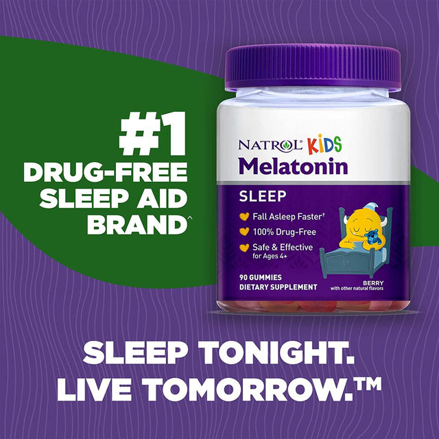 Natrol Kids Melatonin Gummy, 1Mg, Sleep Aid Supplement for Children, Ages 4 and Up, 90 Berry Flavored Gummies