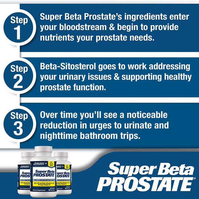 Super Beta Prostate – over 15 Million Bottles Sold – Urologist Recommended Prostate Supplement for Men - Reduce Bathroom Trips Night Promote Sleep & Bladder Emptying, Beta Sitosterol (60Ct, 1 Bottle)