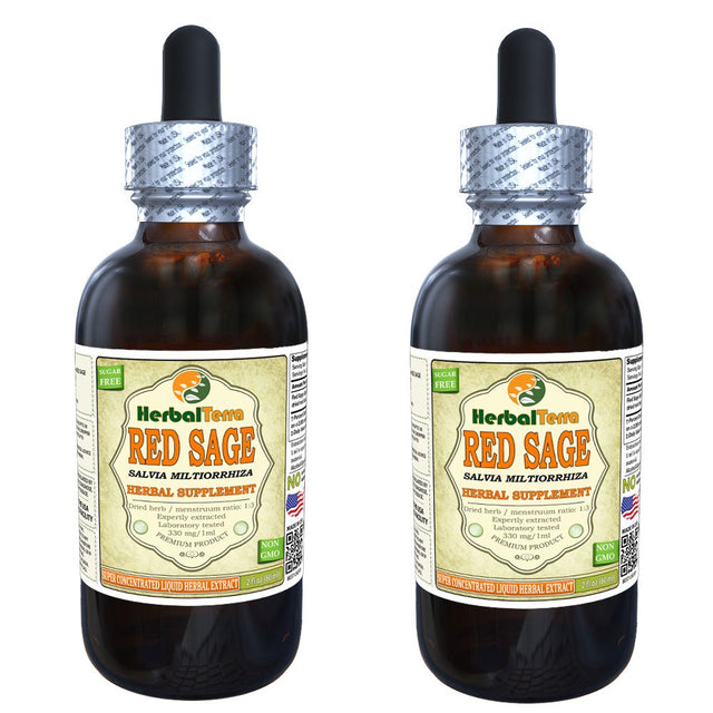 Red Sage (Salvia Miltiorrhiza) Tincture, Organic Dried Roots Liquid Extract (Herbal Terra, USA) 2X2 Oz