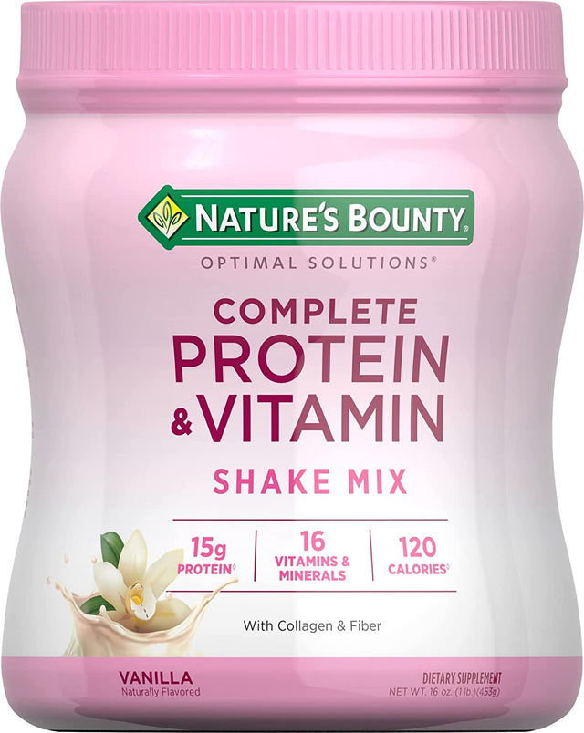 Nature'S Bounty Complete Protein & Vitamin Shake Mix with Collagen & Fiber, Contains Vitamin C for Immune Health, Vanilla Flavored,1 Pound (Pack of 1)