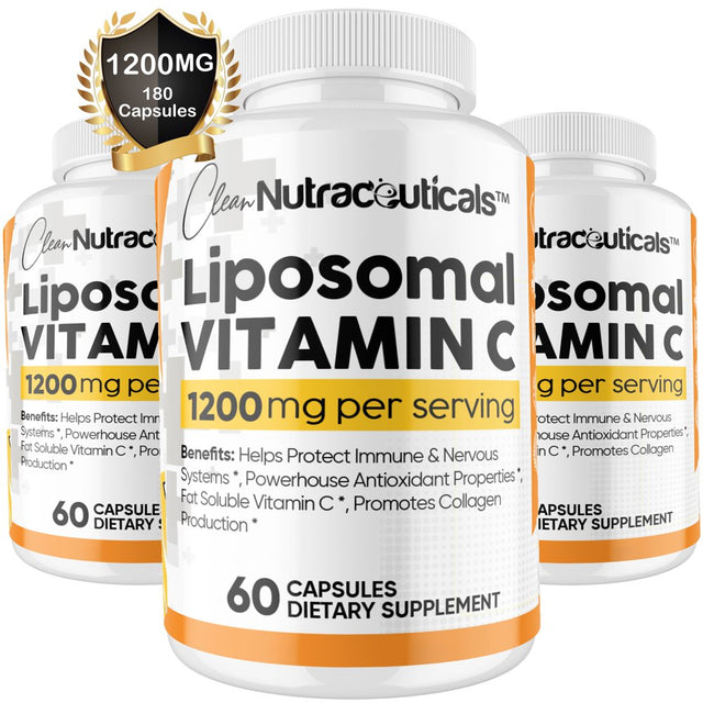 Liposomal Vitamin C Capsules 1200Mg High Absorption Vit C, Immune System & Collagen Booster, Fat Soluble Immunity Support Ascorbic Acid Supplement, 180 Natural Vegan Capsules