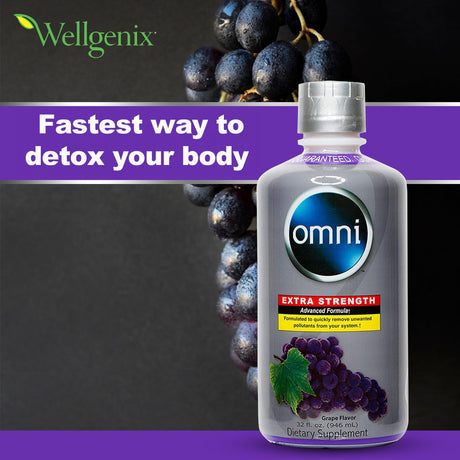 Wellgenix Omni Cleansing Drink, Extra Strength Body Detox, Herbal Cleanse Detox Liquid, One Hour Cleanser, Flush Your System, Grape Flavor, 32 Fl Oz, Premium Detox Support Supplement