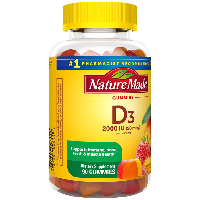 Nature Made Vitamin D3 2000 IU (50 Mcg) per Serving Gummies, Dietary Supplement for Bone and Immune Health Support, 90 Count