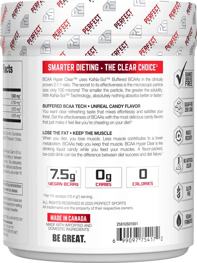 PERFECT SPORTS, BCAA Hyper Clear, 7.5G Vegan Bcaas 310G Intense Watermelon