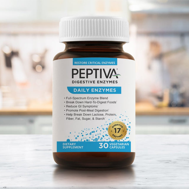 Peptiva Daily Digestive Enzymes, Full-Spectrum, Daily Digestive Health, Supports Break-Down of Foods & Post-Meal Digestion, 30Ct