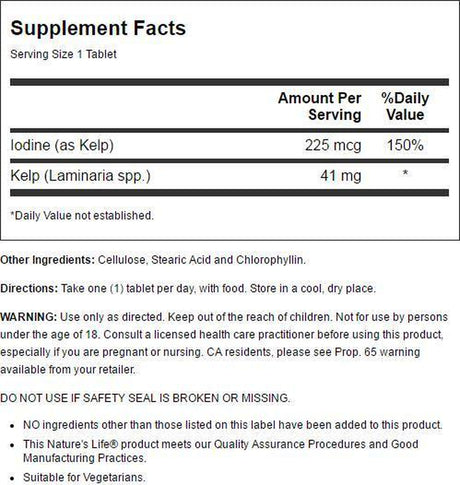 Nature'S Life Icelandic Kelp 41 Mg Tablets | Thyroid Support Supplement with Iodine | No Gluten, Non-Gmo Green Superfood | 1000 Count