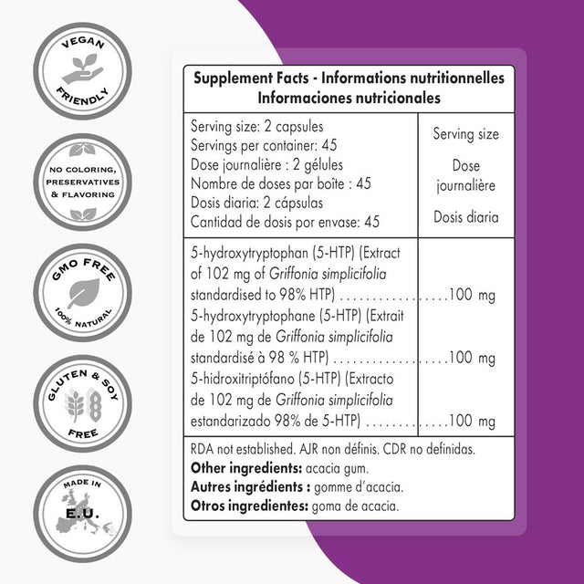 Supersmart - 5-HTP 100 Mg per Day - Mood Support Supplement - Serotonin Synthesis - Stress & Sleep Support | Non-Gmo & Gluten Free - 90 Vegetarian Capsules